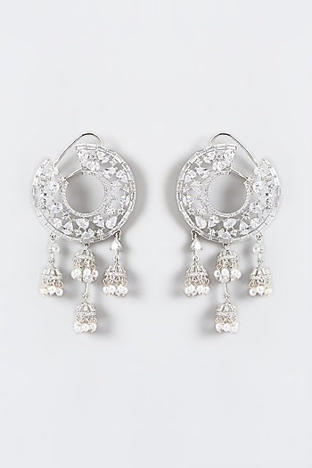 White Finish Zircon & Pearl Dangler Earrings