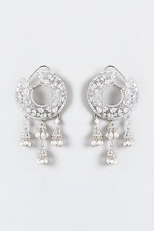 White Finish Zircon & Pearl Dangler Earrings