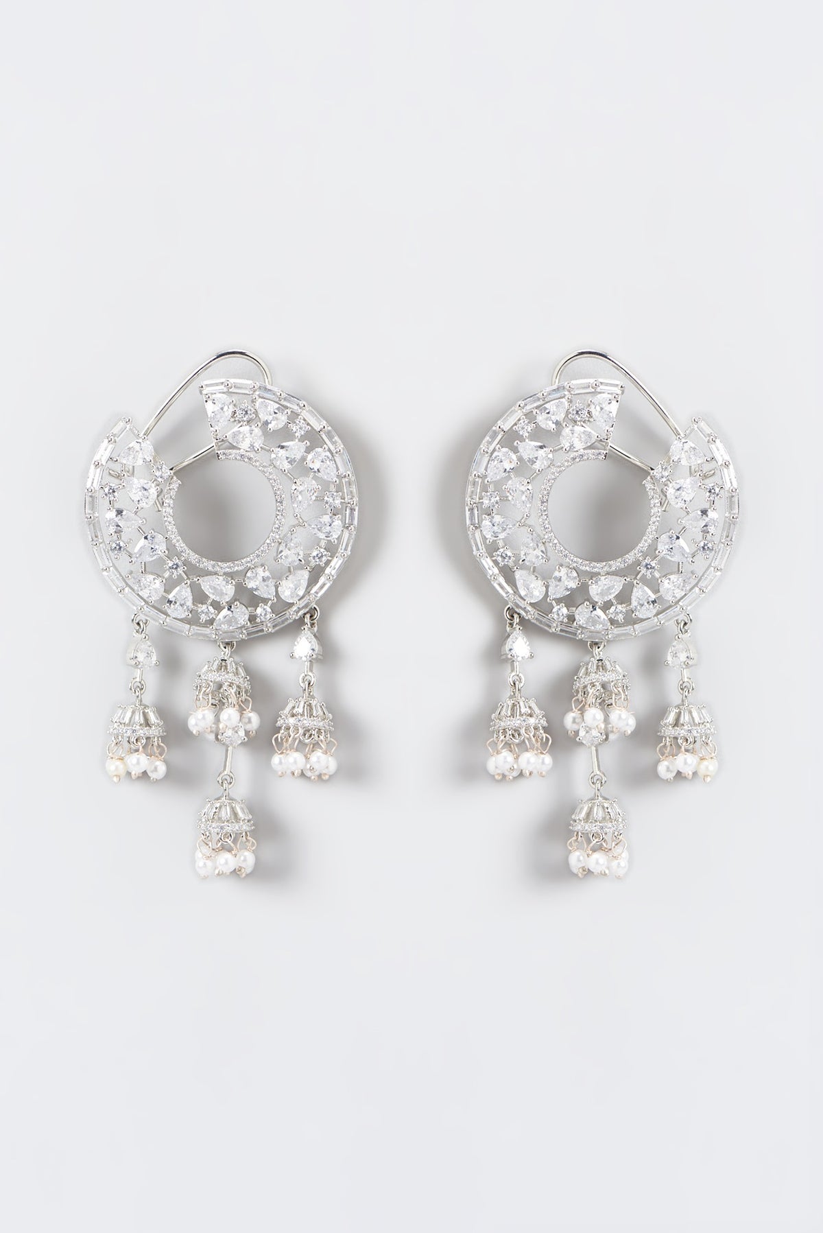 White Finish Zircon & Pearl Dangler Earrings