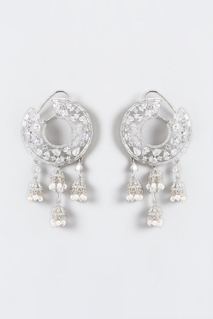 White Finish Zircon & Pearl Dangler Earrings