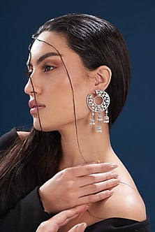 White Finish Zircon & Pearl Dangler Earrings