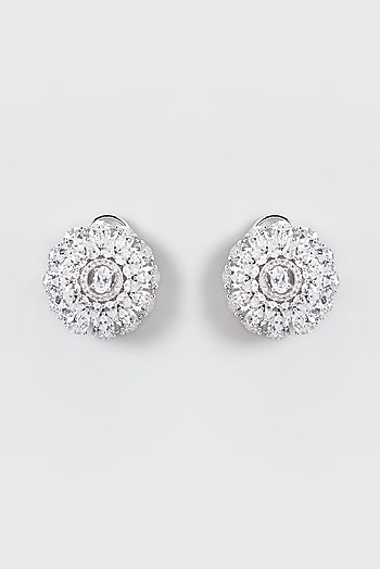White Finish Zircon Stud Earrings