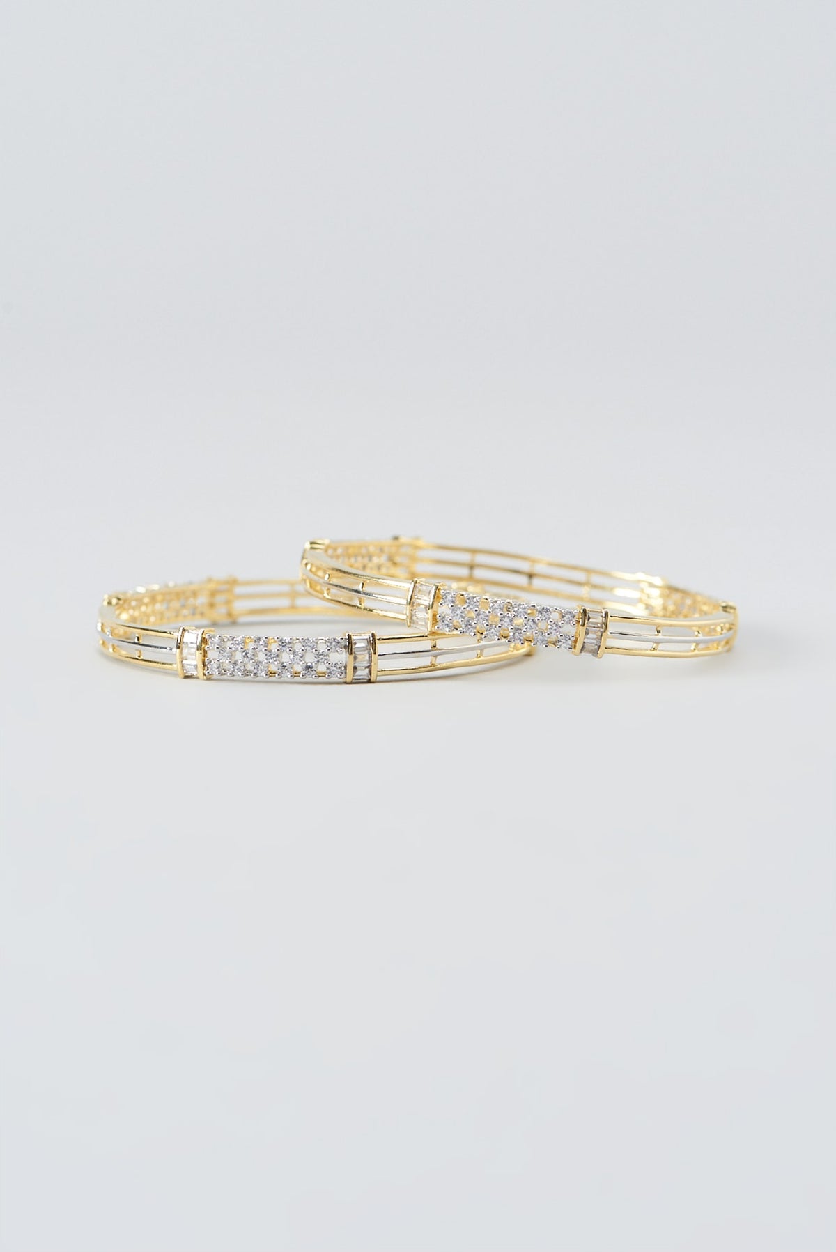 Gold Finish Zircon Bangles (Set of 2)