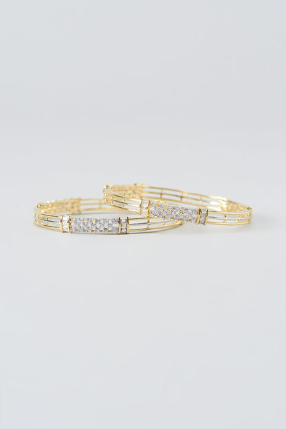 Gold Finish Zircon Bangles (Set of 2)