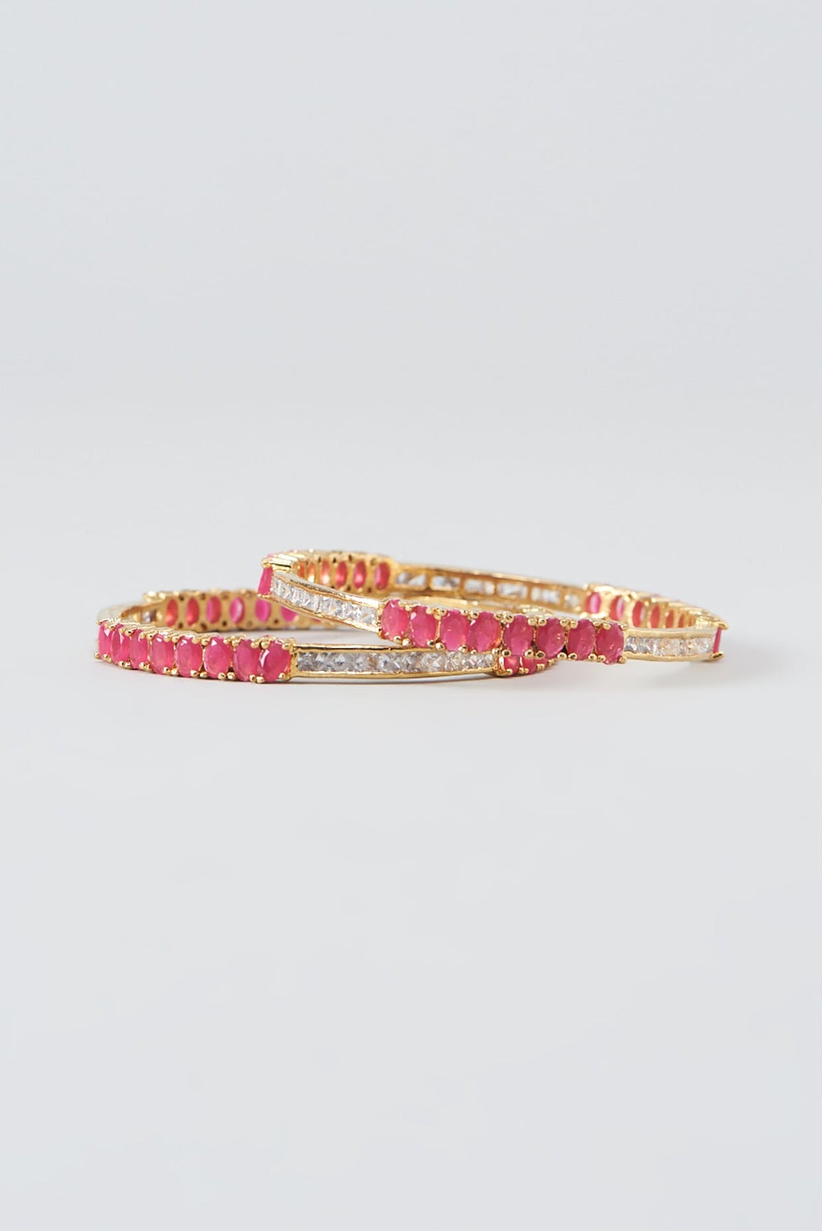 Gold Finish Red Zircon Bangles (Set Of 2)