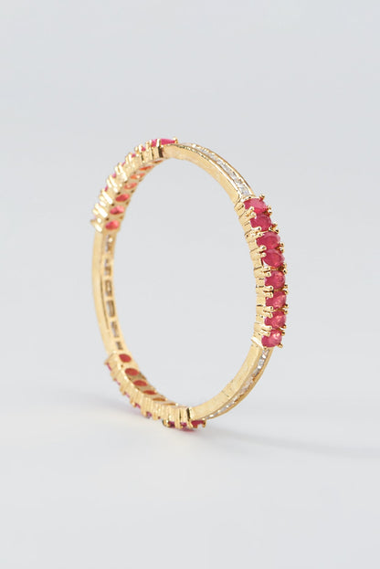 Gold Finish Red Zircon Bangles (Set Of 2)