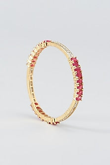 Gold Finish Red Zircon Bangles (Set Of 2)