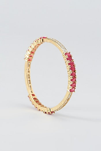 Gold Finish Red Zircon Bangles (Set Of 2)