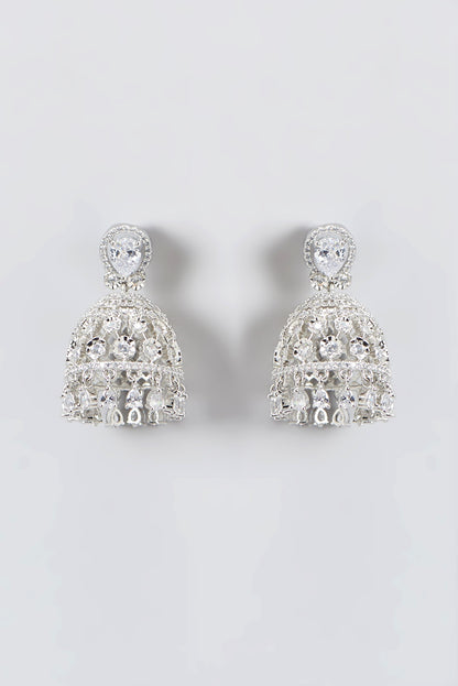 White Finish Zircon Jhumka Earrings