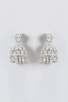 White Finish Zircon Jhumka Earrings