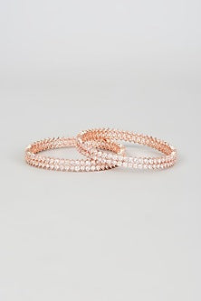 Rose Gold Finish Zircon Bangles (Set of 2)