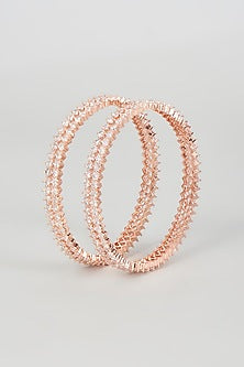 Rose Gold Finish Zircon Bangles (Set of 2)