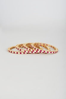 Gold Finish Zircon & Red Stone Bangles (Set of 4)