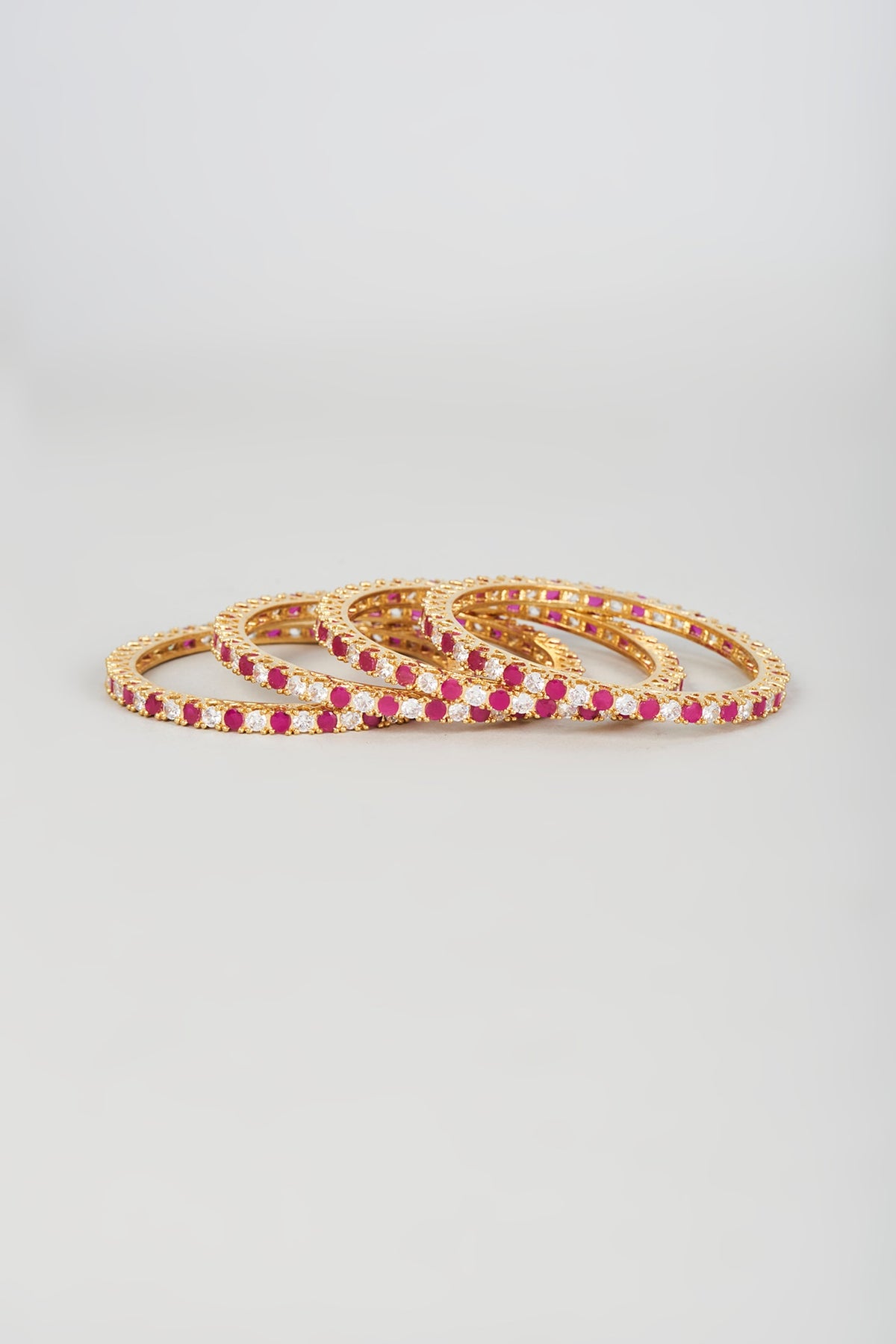 Gold Finish Zircon & Red Stone Bangles (Set of 4)