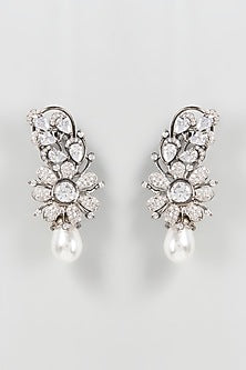 White Finish Zircon & Pearl Dangler Earrings