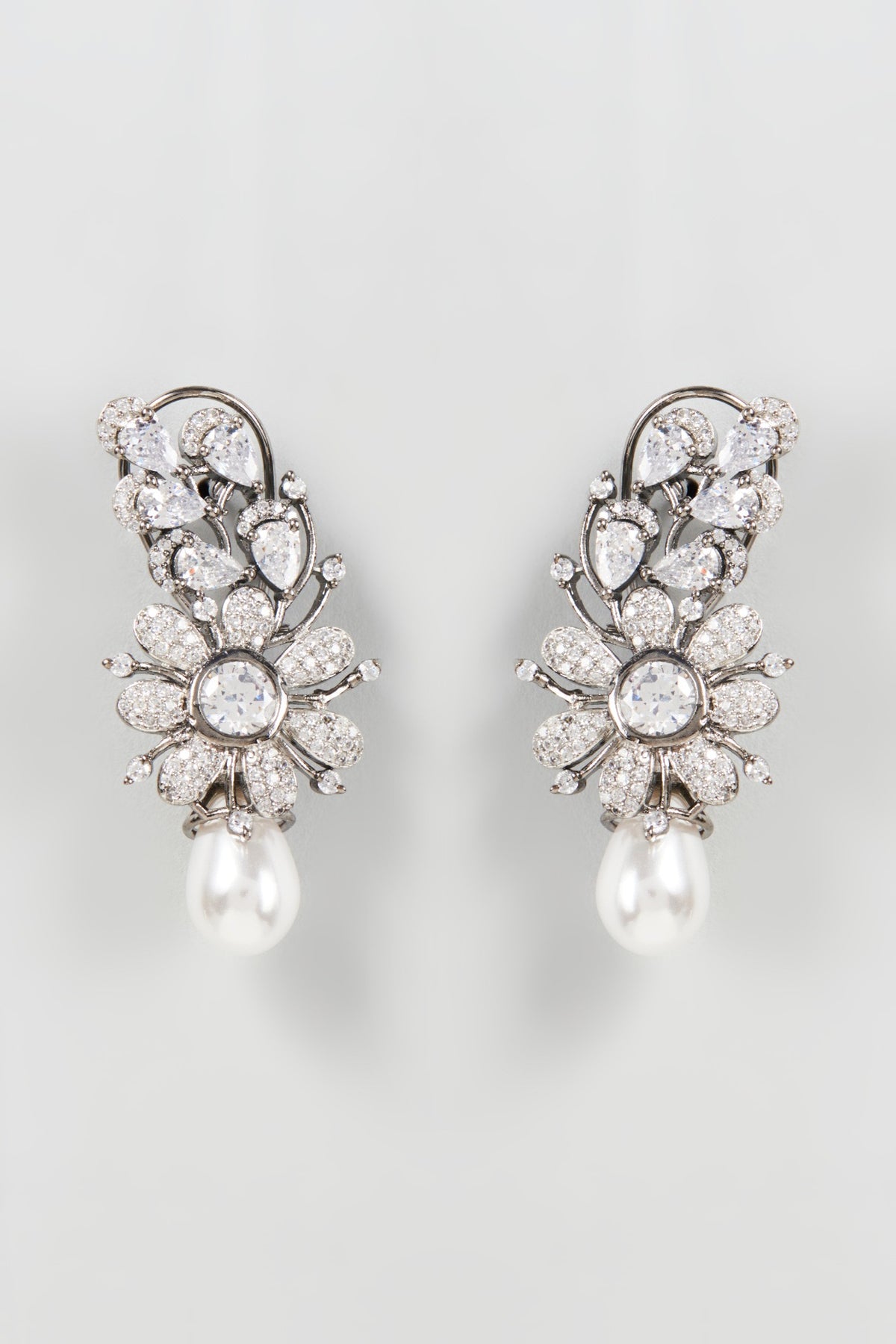 White Finish Zircon & Pearl Dangler Earrings
