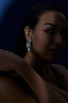 White Finish Zircon & Pearl Dangler Earrings