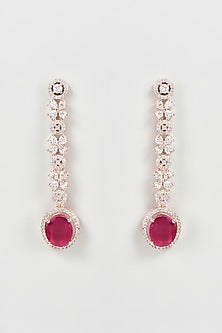 Rose Gold Finish Zircon & Red Stone Dangler Earrings