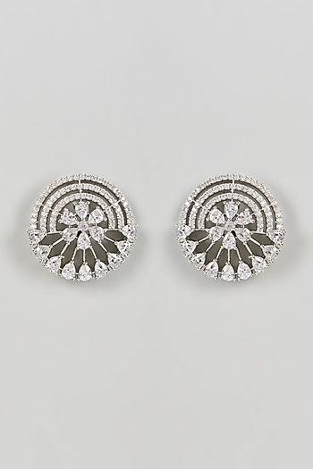 White Finish Zircon Stud Earrings