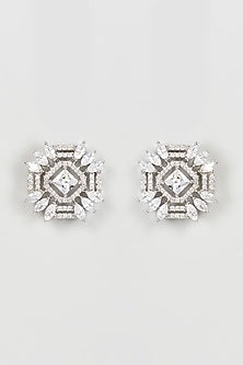 White Finish Zircon Stud Earrings