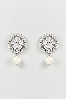 White Finish Zircon & Pearl Dangler Earrings