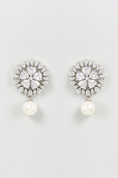 White Finish Zircon & Pearl Dangler Earrings