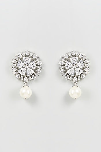 White Finish Zircon & Pearl Dangler Earrings
