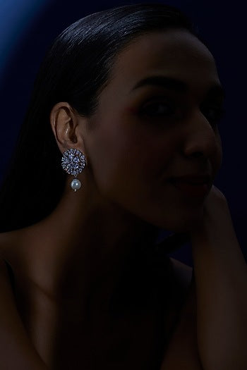 White Finish Zircon & Pearl Dangler Earrings