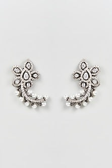 White Finish Zircon & Pearl Dangler Earrings