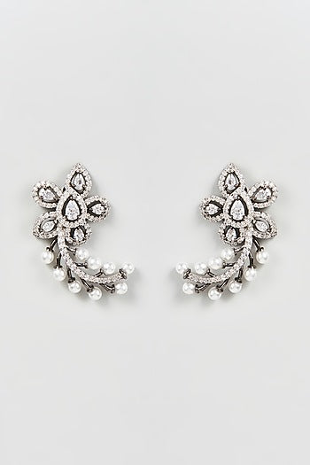 White Finish Zircon & Pearl Dangler Earrings