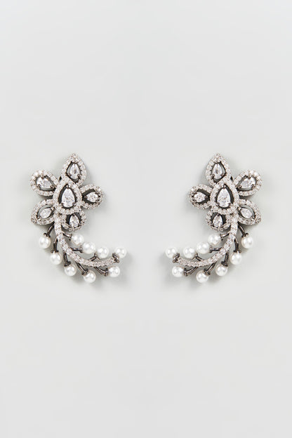 White Finish Zircon & Pearl Dangler Earrings