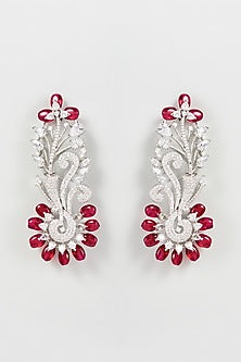 White Finish Zircon & Red Synthetic Stone Dangler Earrings