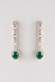 Rose Gold Finish Faux Diamond & Green Stone Dangler Earrings