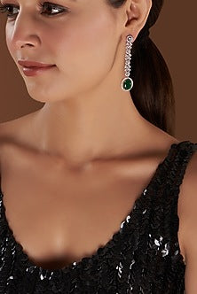 Rose Gold Finish Faux Diamond & Green Stone Dangler Earrings