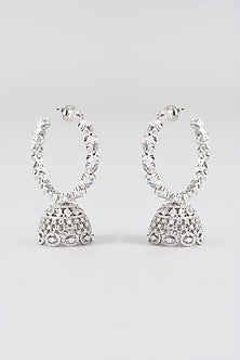 White Finish Faux Diamond Hoop Earrings