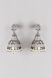 White Finish Faux Diamond Jhumka Earrings