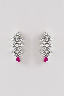 White Finish Pink Faux Diamond Necklace Set