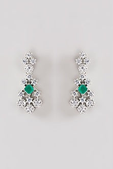 White Finish Green Faux Diamond Necklace Set