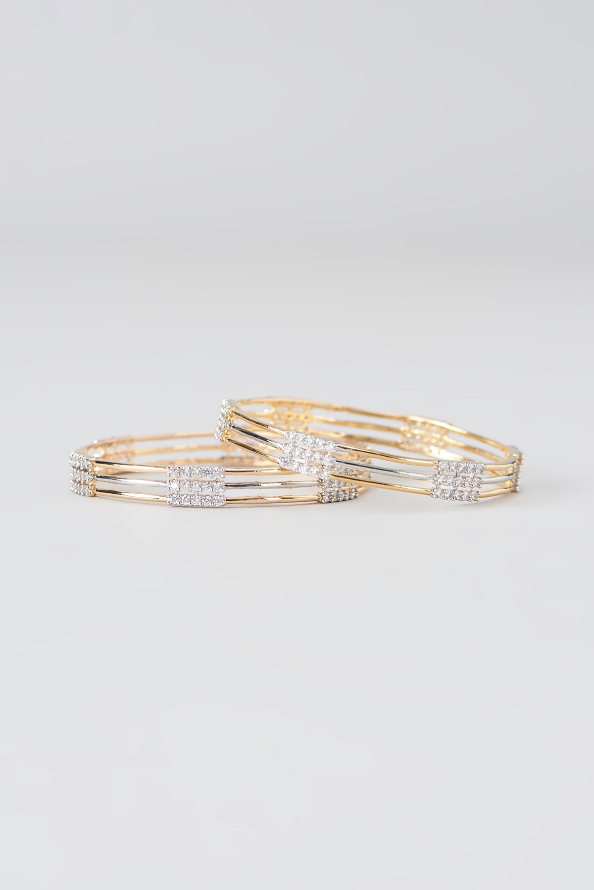 Gold Finish Faux Diamond Bangles (Set of 2)
