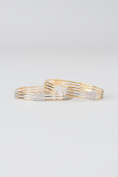 Gold Finish Faux Diamond Bangles (Set of 2)