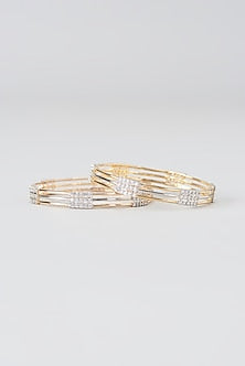 Gold Finish Faux Diamond Bangles (Set of 2)