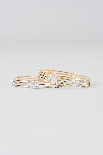 Gold Finish Faux Diamond Bangles (Set of 2)