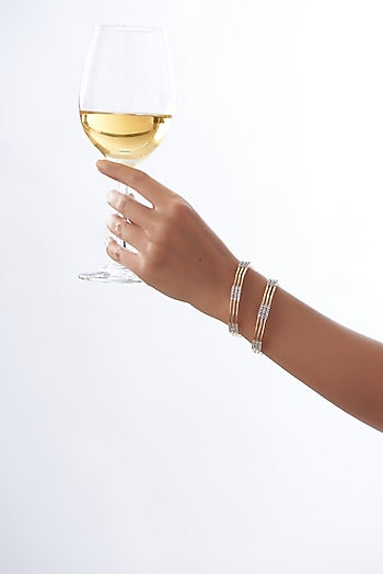 Gold Finish Faux Diamond Bangles (Set of 2)