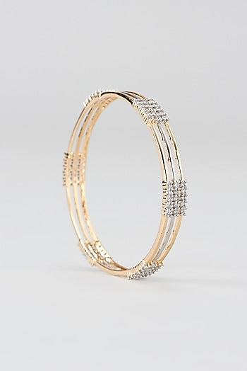 Gold Finish Faux Diamond Bangles (Set of 2)