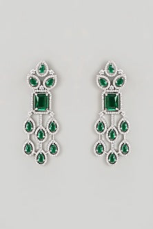 White Finish Faux Diamond & Emerald Necklace Set