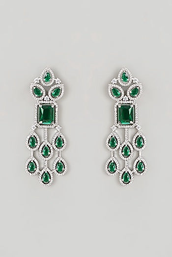 White Finish Faux Diamond & Emerald Necklace Set