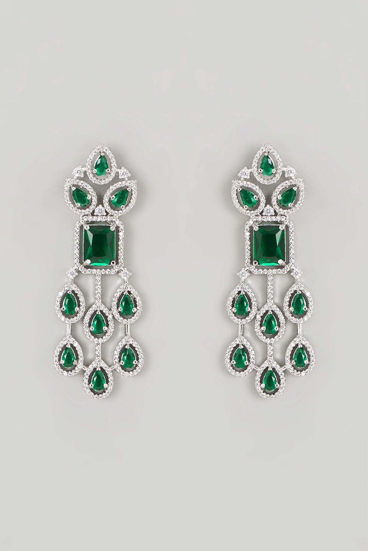 White Finish Faux Diamond & Emerald Necklace Set