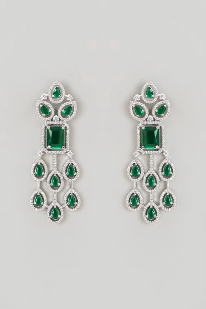 White Finish Faux Diamond & Emerald Necklace Set
