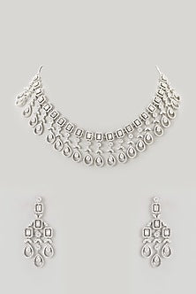 White Finish Faux Diamond Necklace Set
