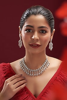 White Finish Faux Diamond Necklace Set
